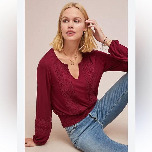 Anthropologie Meadow Rue Burgundy Hampshire Top Small - Picture 1 of 11